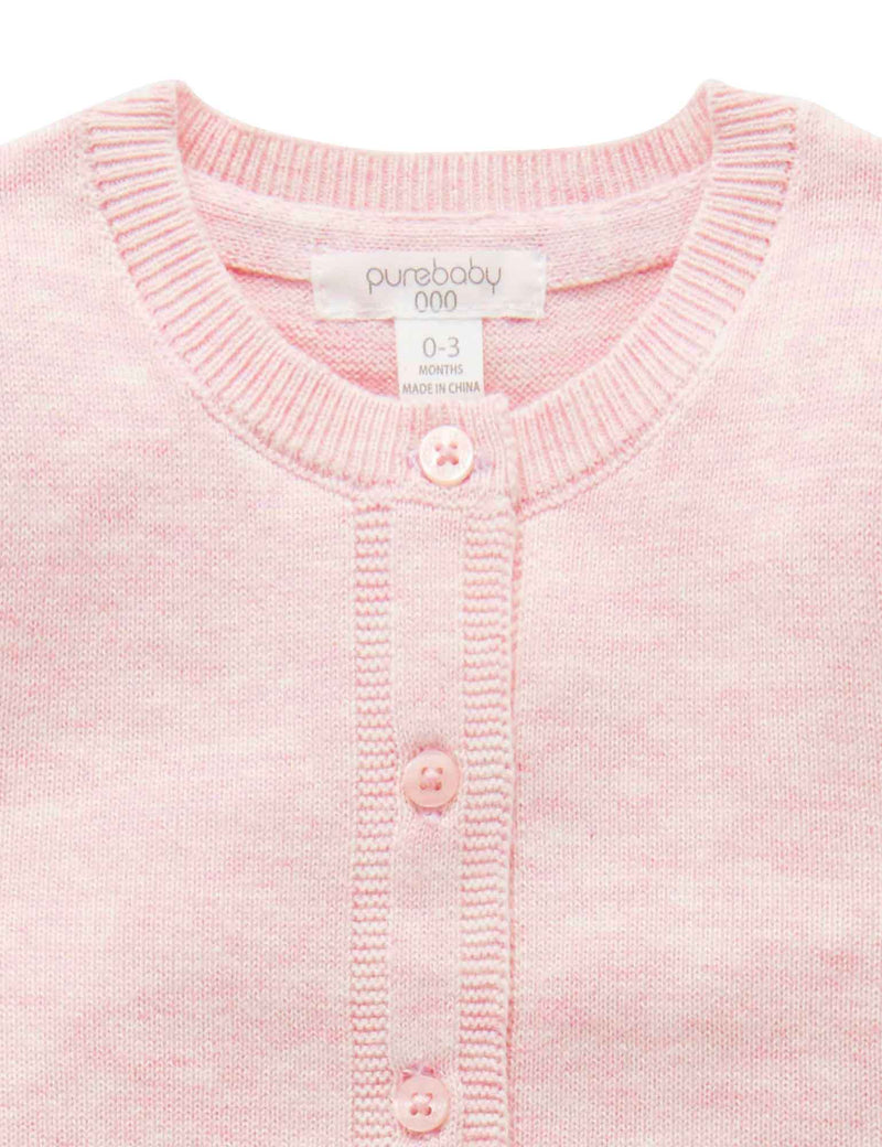 100% Org Cotton basic cardi - Pale Pink melange