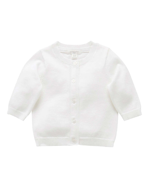 100% Org Cotton basic cardi - White