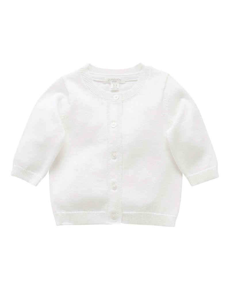 100% Org Cotton basic cardi - White