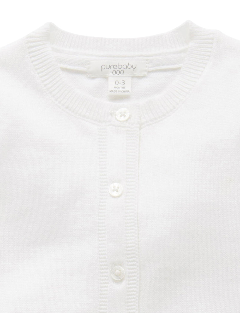 100% Org Cotton basic cardi - White