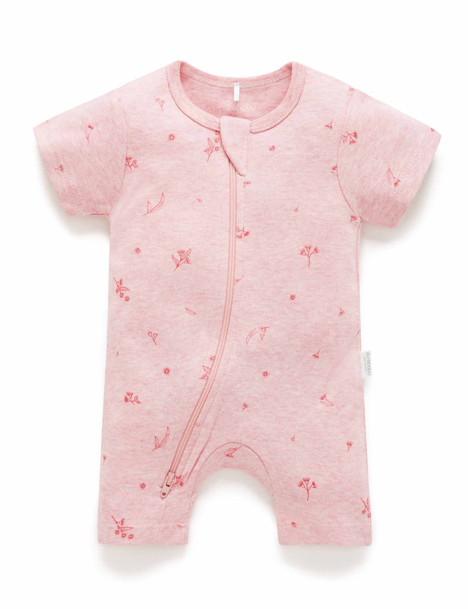 S/S Short Leg Zip Growsuit - Peony Blossom