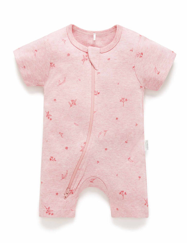 S/S Short Leg Zip Growsuit - Peony Blossom