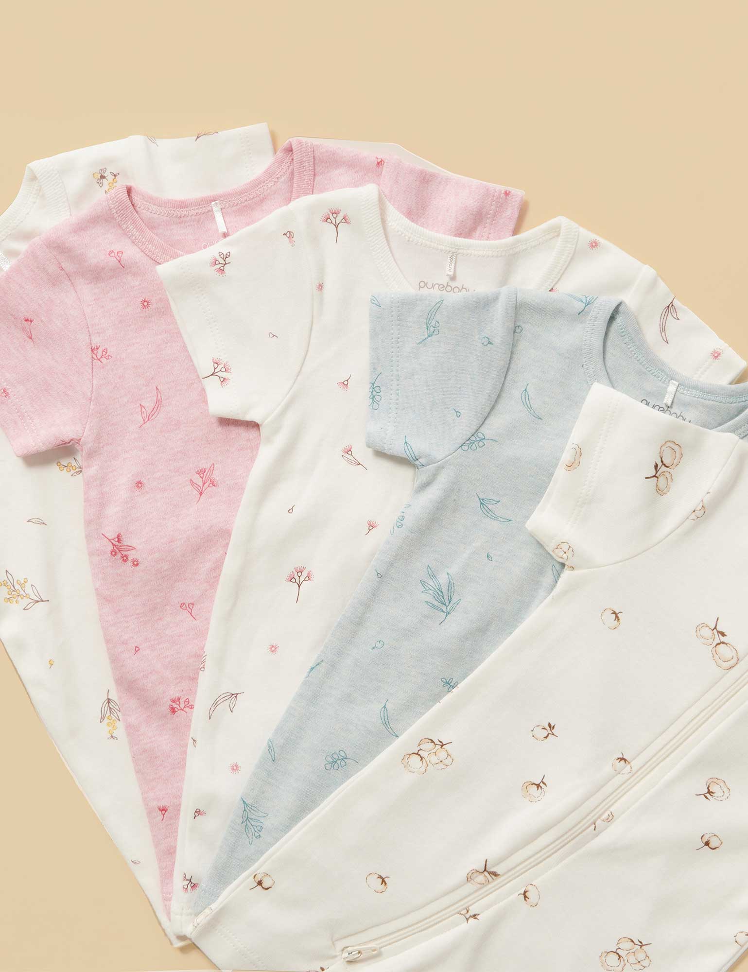 S/S Short Leg Zip Growsuit - Peony Blossom