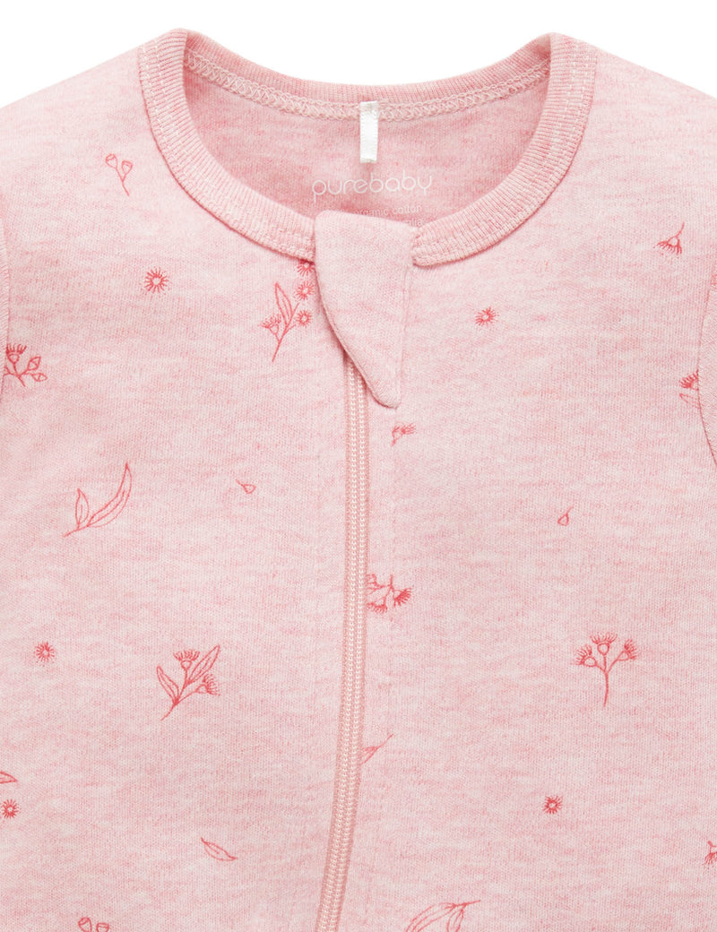 S/S Short Leg Zip Growsuit - Peony Blossom
