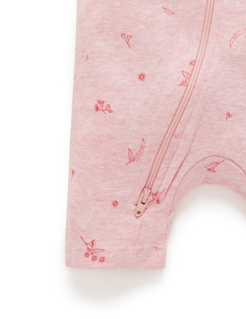 S/S Short Leg Zip Growsuit - Peony Blossom