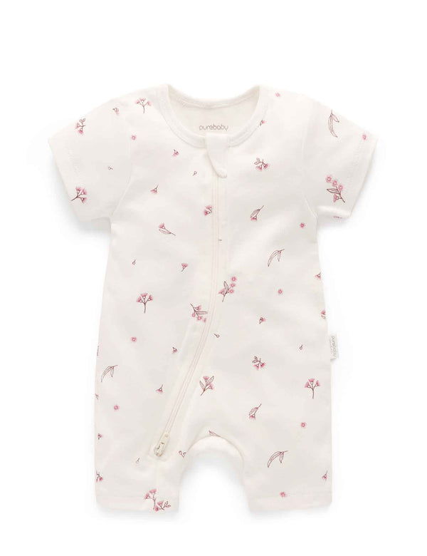 S/S Short Leg Zip Growsuit - Vanilla Blossom