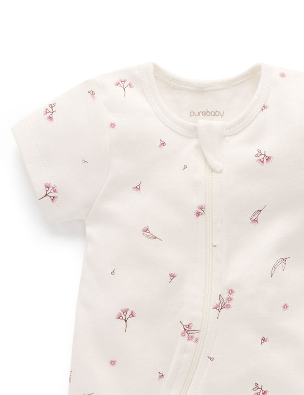 S/S Short Leg Zip Growsuit - Vanilla Blossom