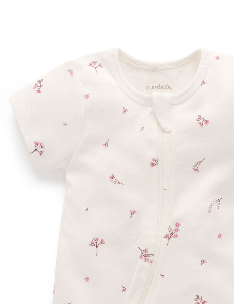 S/S Short Leg Zip Growsuit - Vanilla Blossom