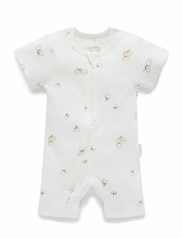 S/S Short Leg Zip Growsuit - Vanilla Cottonbud
