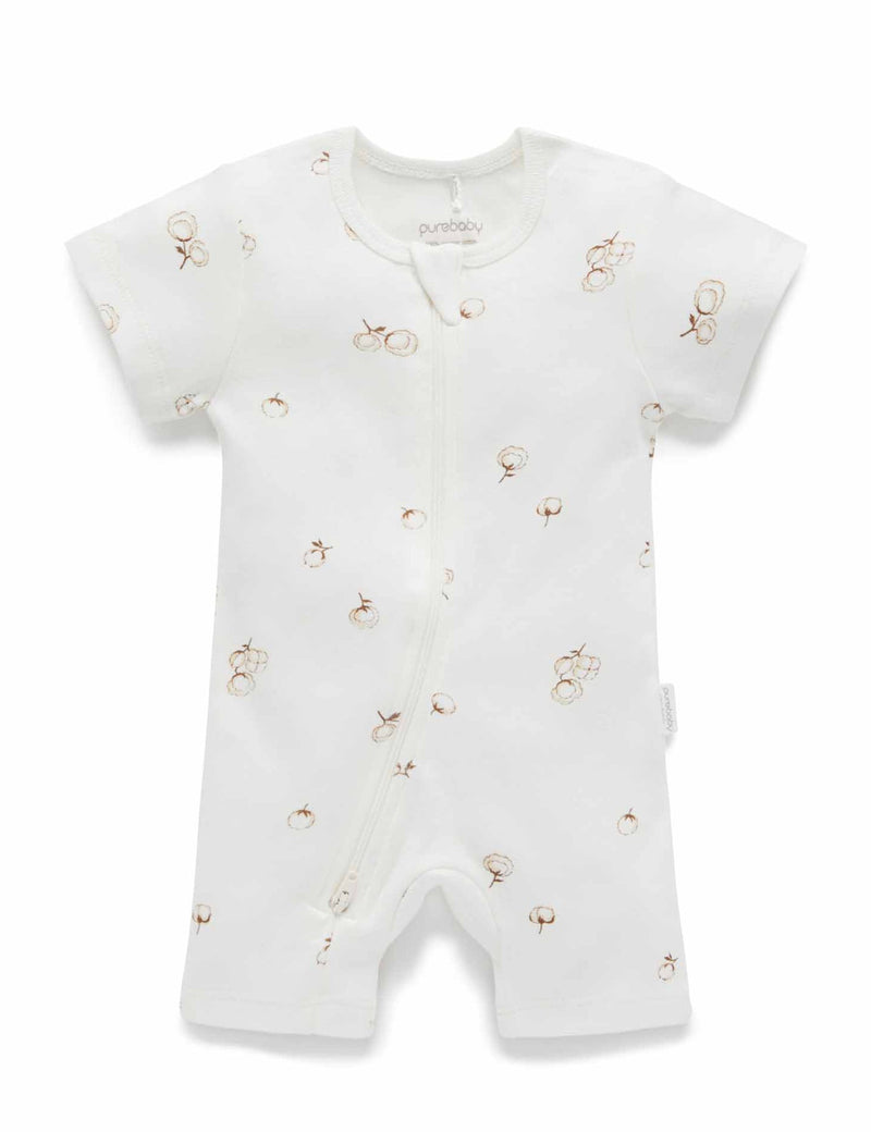 S/S Short Leg Zip Growsuit - Vanilla Cottonbud