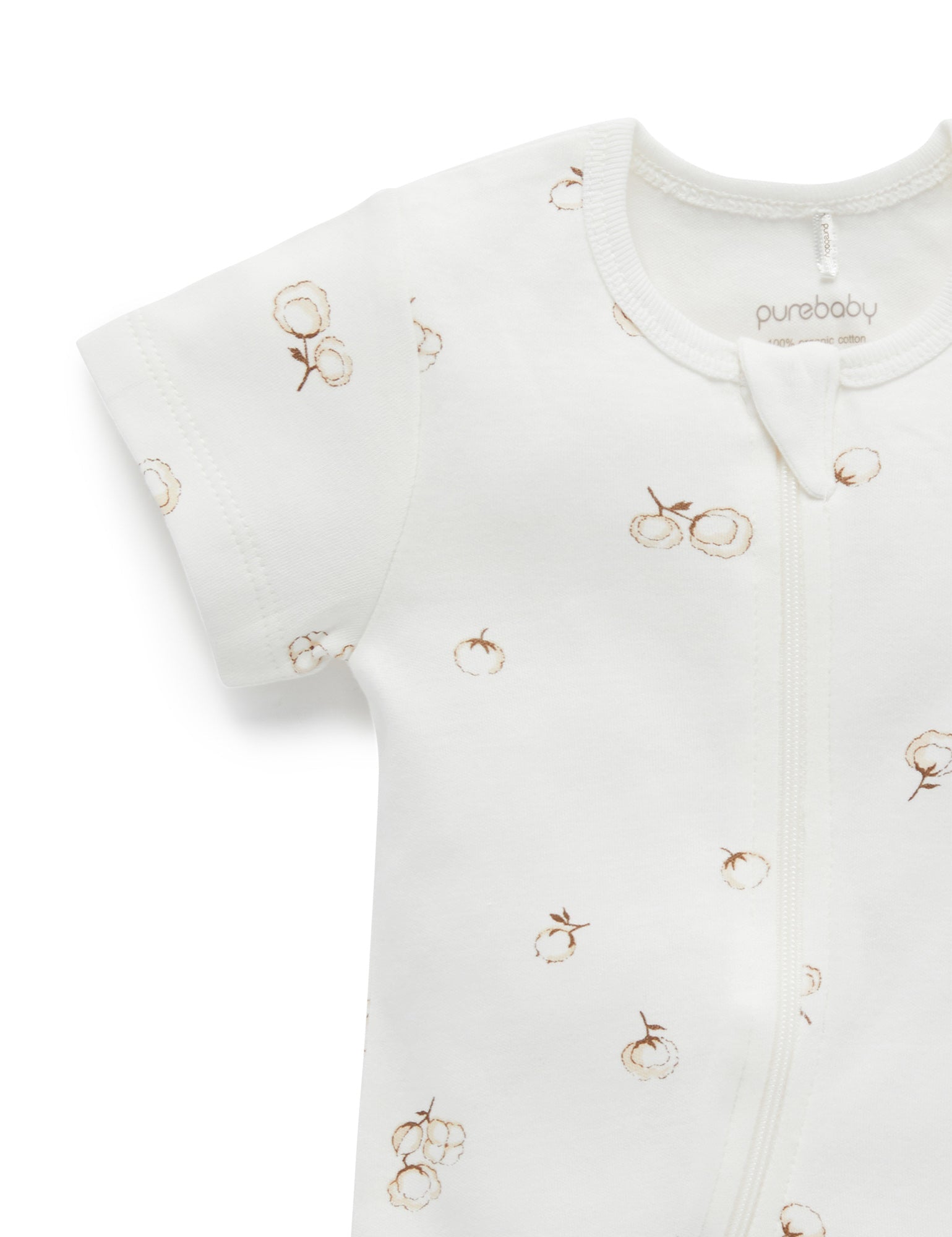 S/S Short Leg Zip Growsuit - Vanilla Cottonbud