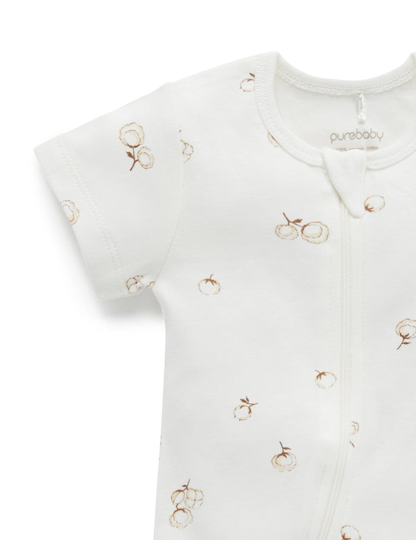 S/S Short Leg Zip Growsuit - Vanilla Cottonbud