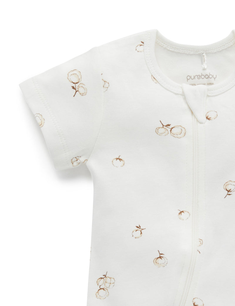 S/S Short Leg Zip Growsuit - Vanilla Cottonbud