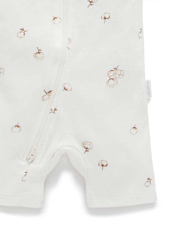 S/S Short Leg Zip Growsuit - Vanilla Cottonbud