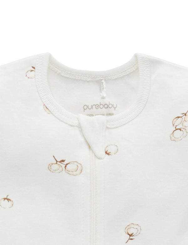 S/S Short Leg Zip Growsuit - Vanilla Cottonbud