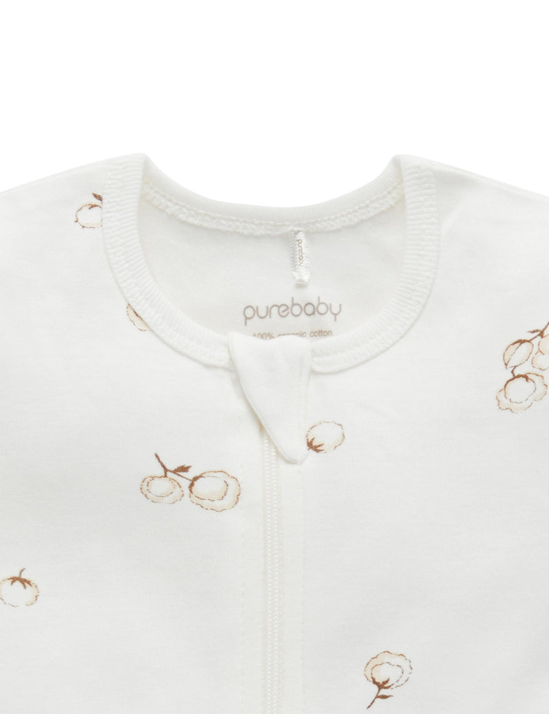 S/S Short Leg Zip Growsuit - Vanilla Cottonbud