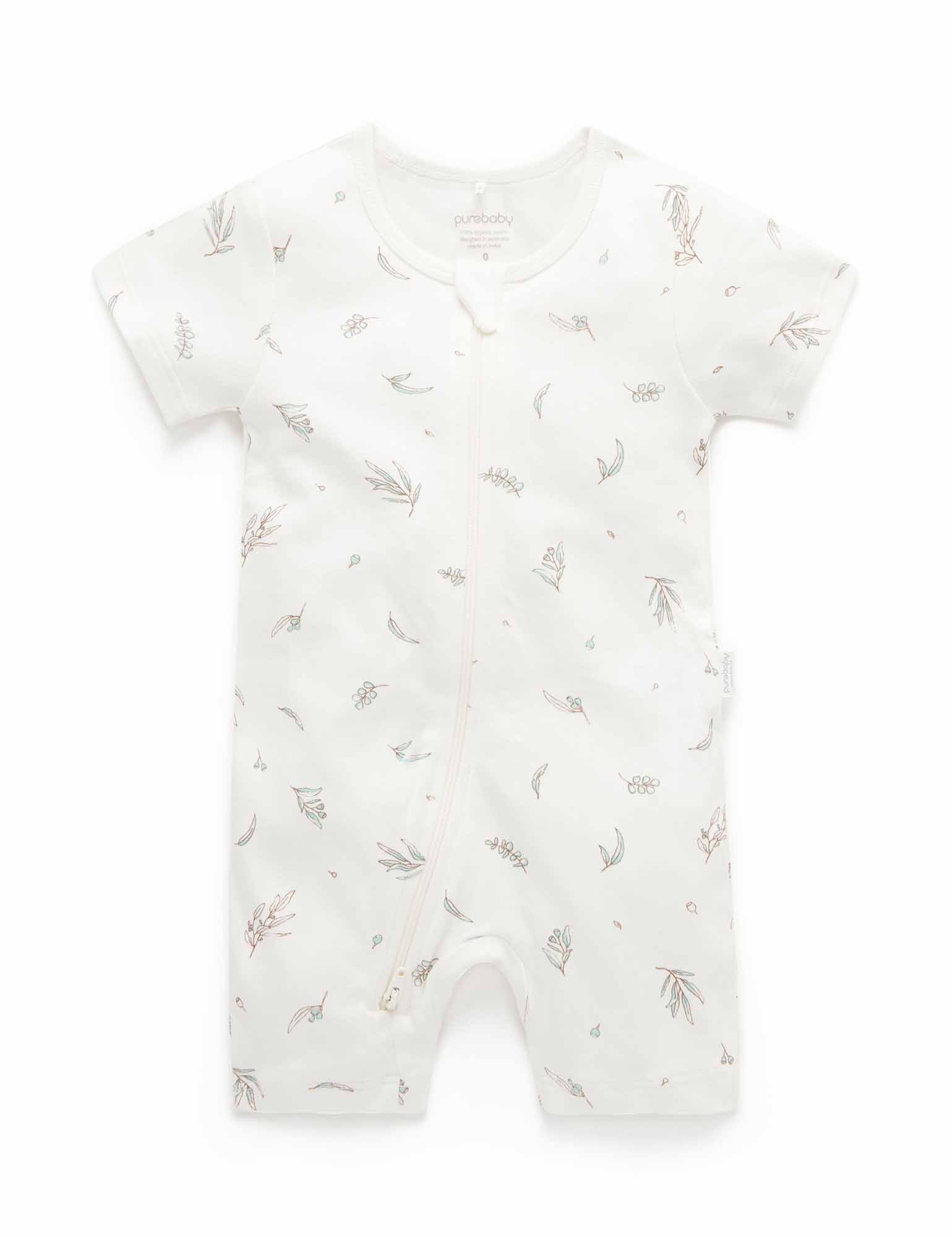 S/S Short Leg Zip Growsuit - Vanilla Eucalyptus