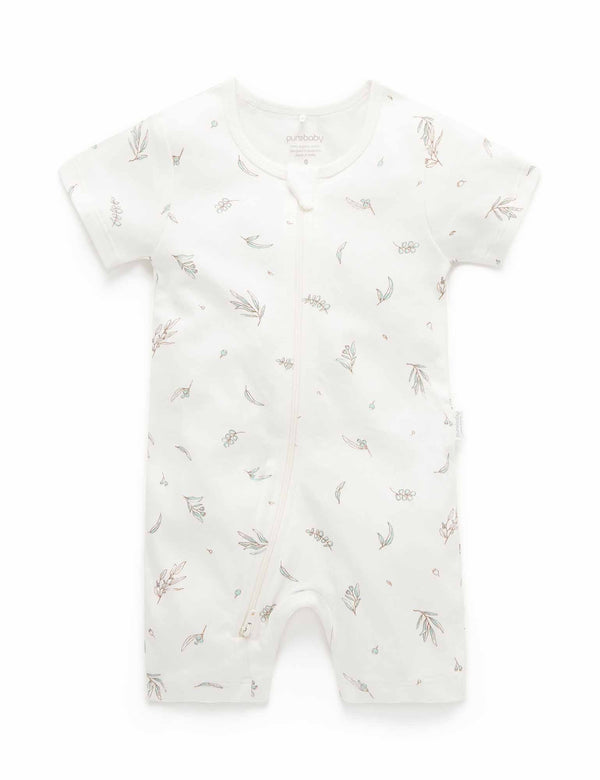 S/S Short Leg Zip Growsuit - Vanilla Eucalyptus