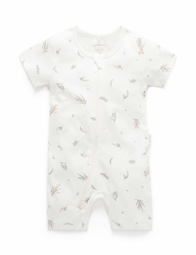 S/S Short Leg Zip Growsuit - Vanilla Eucalyptus