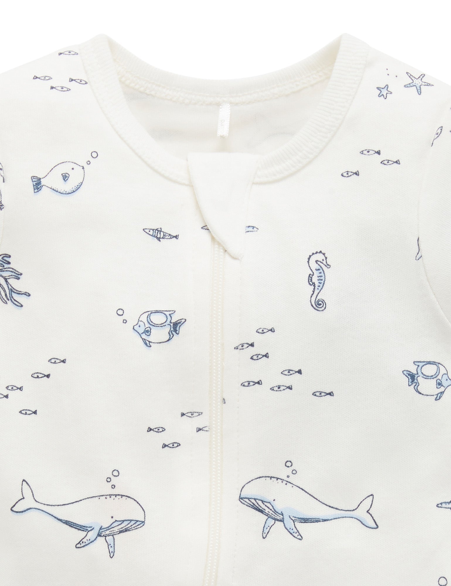 S/S Short Leg Zip Growsuit - Vanilla Nautical