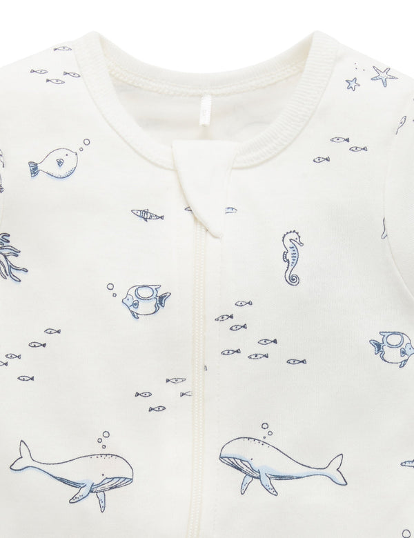 S/S Short Leg Zip Growsuit - Vanilla Nautical