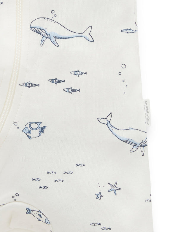 S/S Short Leg Zip Growsuit - Vanilla Nautical