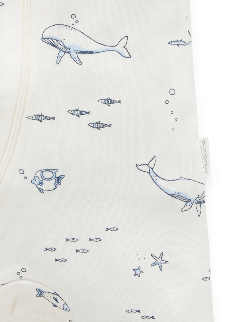 S/S Short Leg Zip Growsuit - Vanilla Nautical