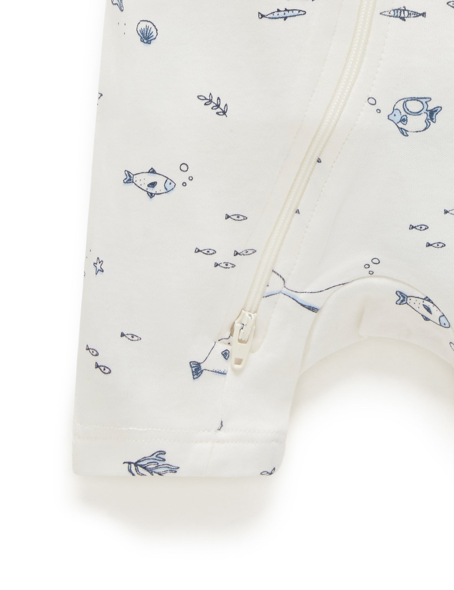 S/S Short Leg Zip Growsuit - Vanilla Nautical