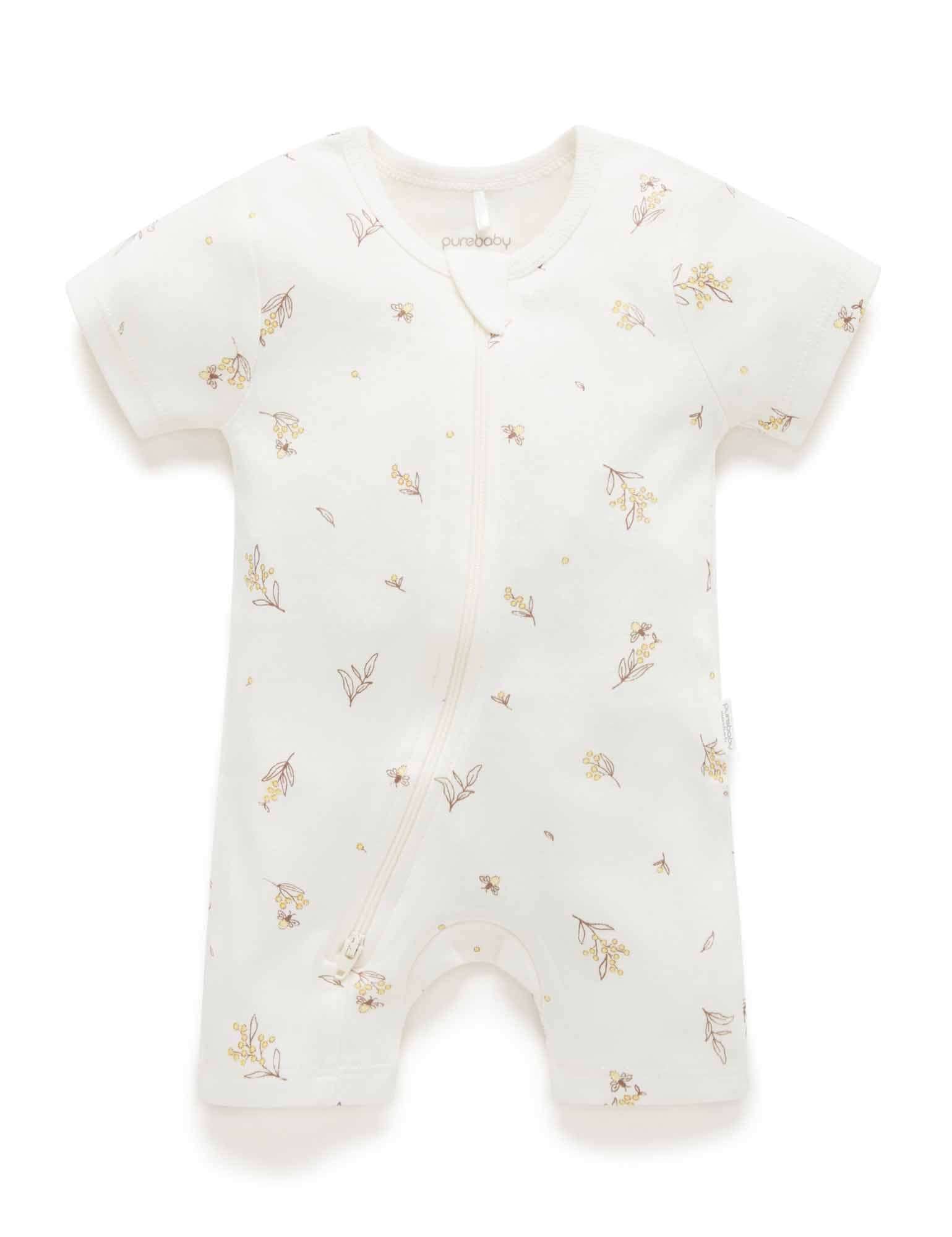 S/S Short Leg Zip Growsuit - Vanilla Wattle Bee