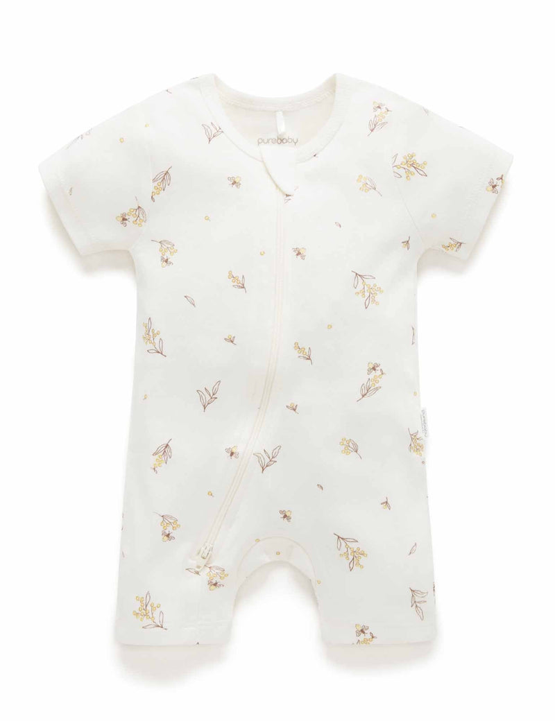 S/S Short Leg Zip Growsuit - Vanilla Wattle Bee