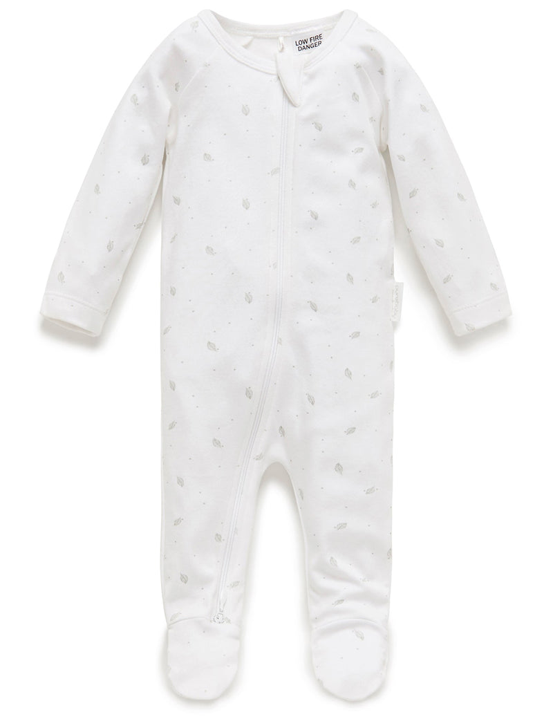 Zip Growsuit - Pale Grey Leaf w Spot