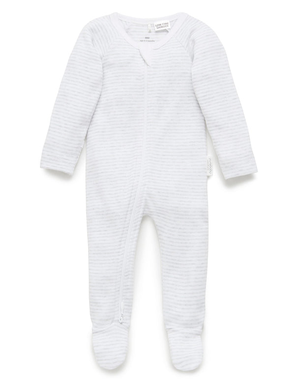 Zip Growsuit - Pale Grey Melange Stripe