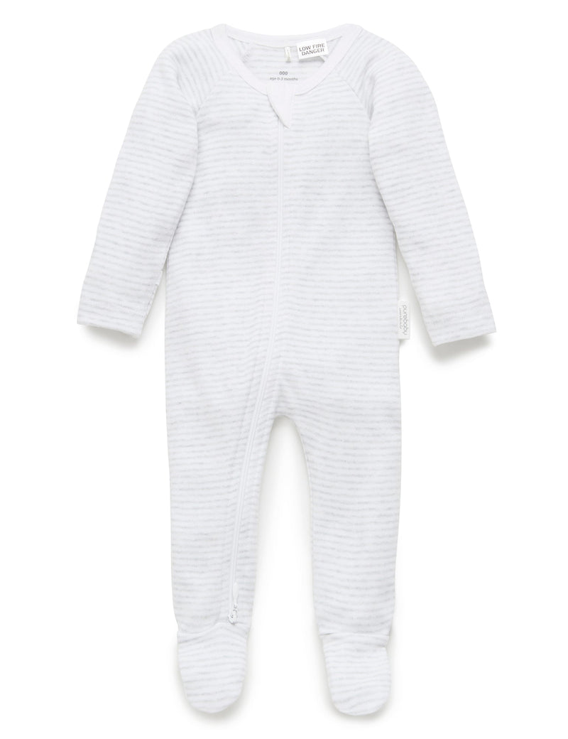 Zip Growsuit - Pale Grey Melange Stripe