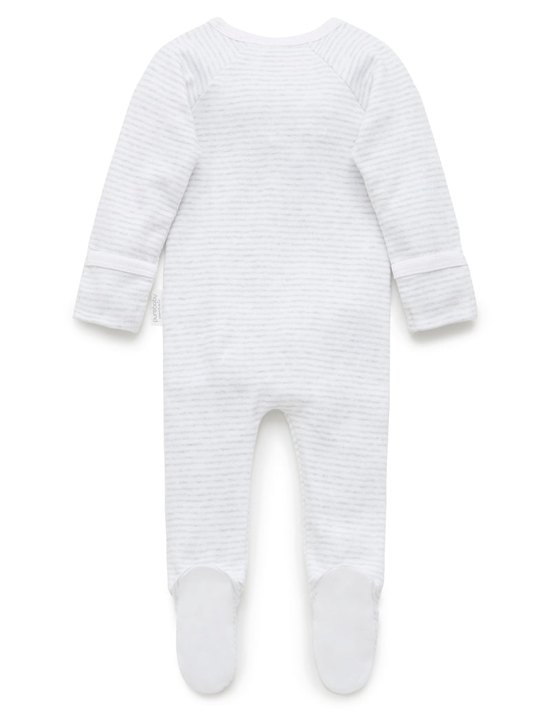 Zip Growsuit - Pale Grey Melange Stripe