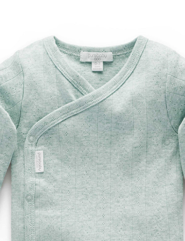 Ess Pointelle LS Wrap Bodysuit - Fern Melange