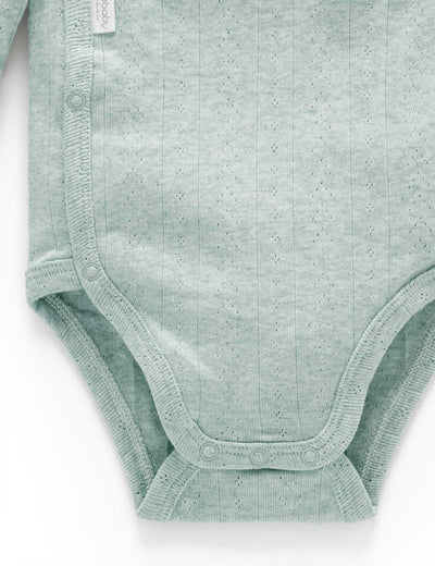 Ess Pointelle LS Wrap Bodysuit - Fern Melange