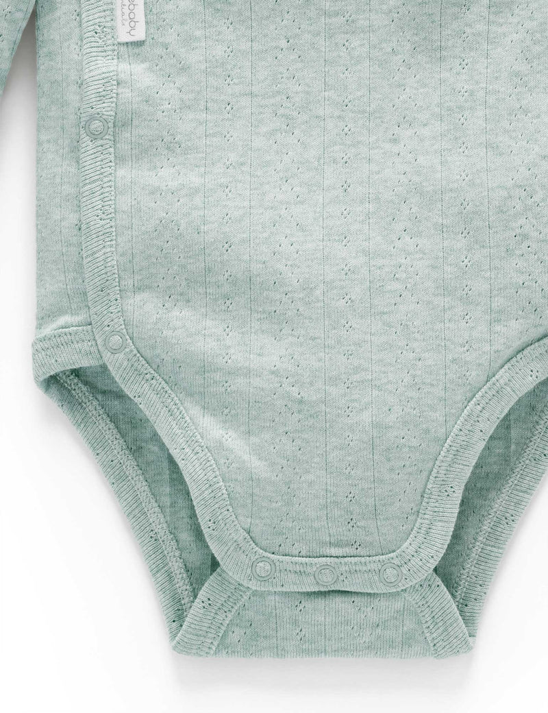 Ess Pointelle LS Wrap Bodysuit - Fern Melange