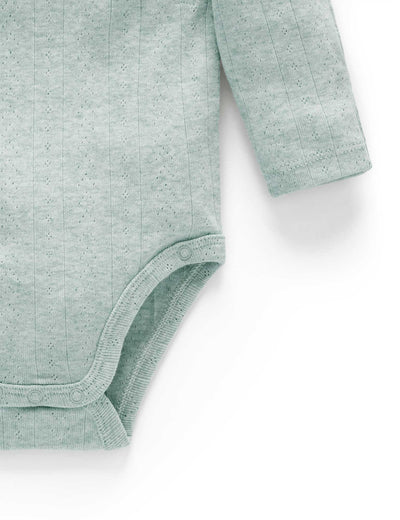 Ess Pointelle LS Wrap Bodysuit - Fern Melange