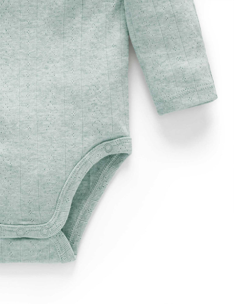Ess Pointelle LS Wrap Bodysuit - Fern Melange