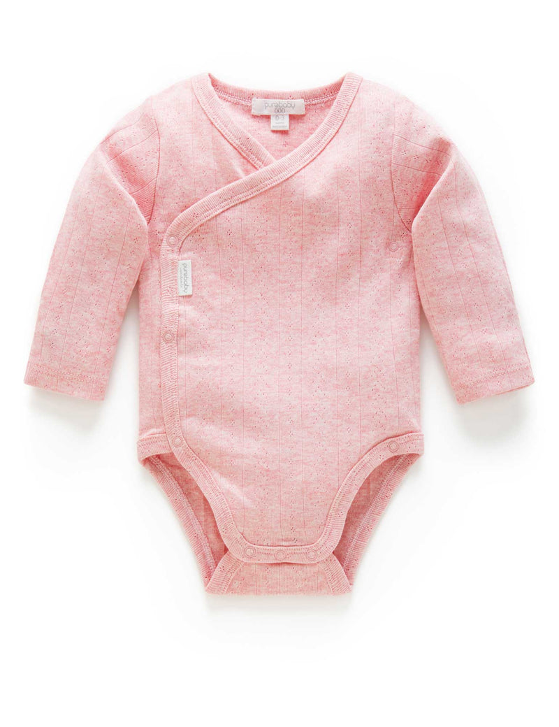 Ess Pointelle LS Wrap Bodysuit - Peony Melange