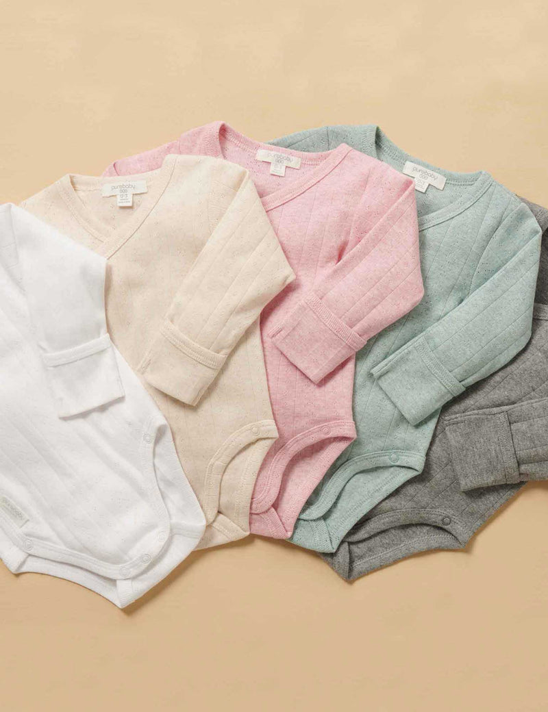 Ess Pointelle LS Wrap Bodysuit - Peony Melange