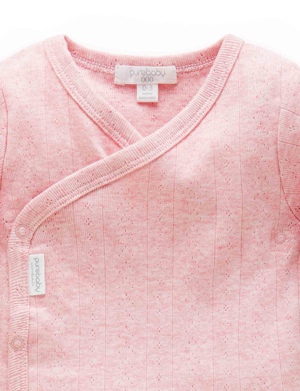 Ess Pointelle LS Wrap Bodysuit - Peony Melange