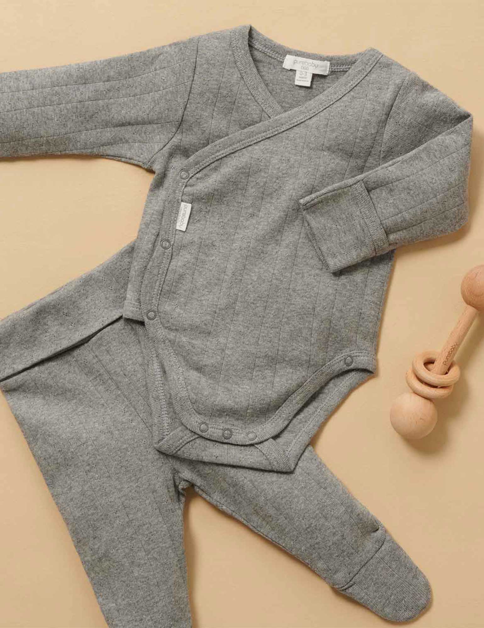 Ess Pointelle LS Wrap Bodysuit - Smoke Melange
