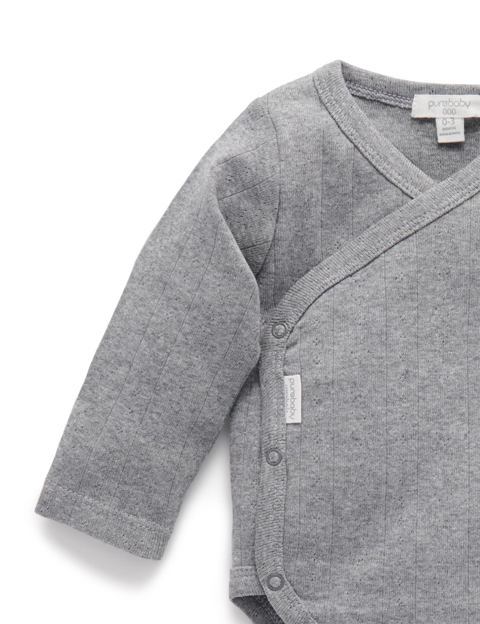Ess Pointelle LS Wrap Bodysuit - Smoke Melange