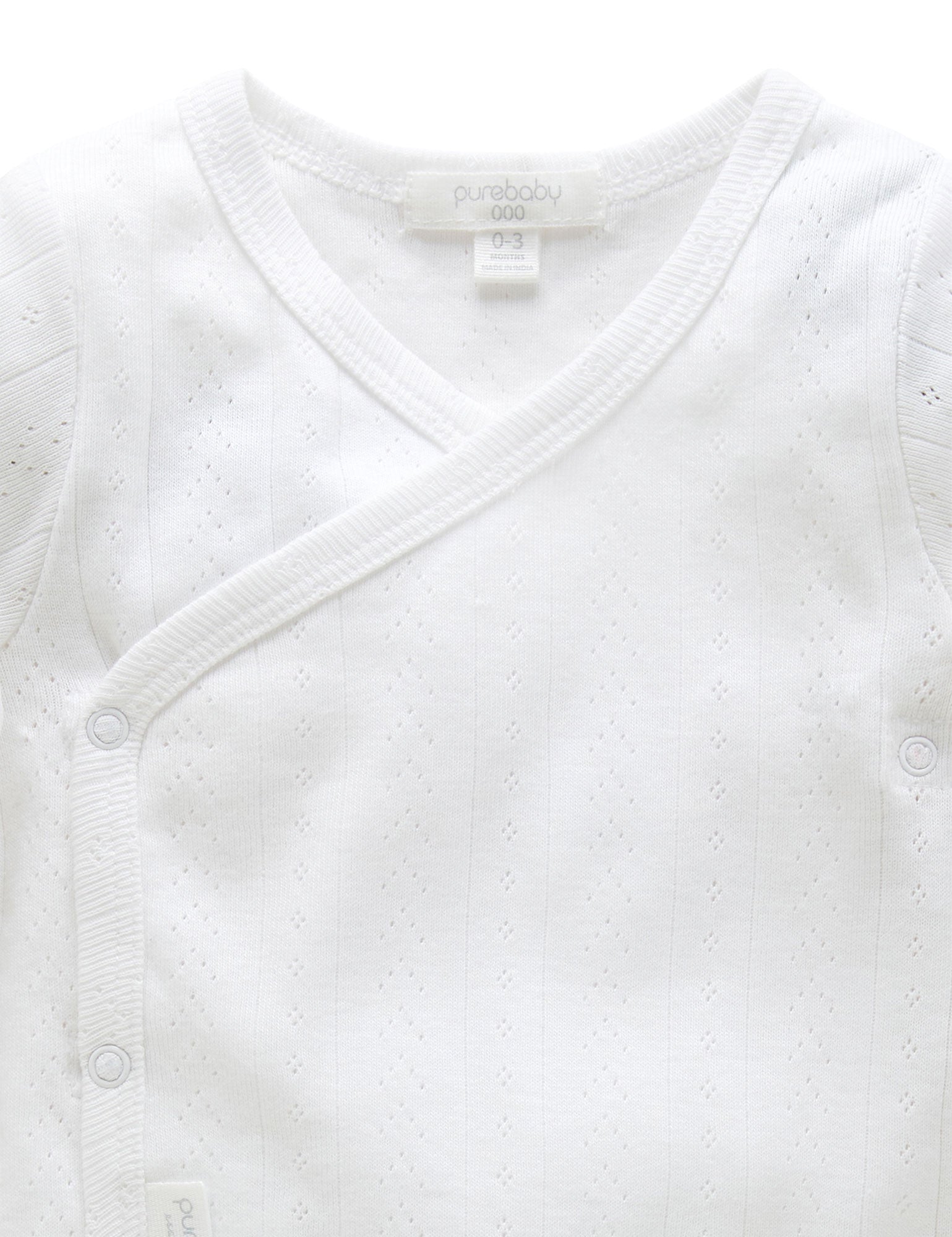 Ess Pointelle LS Wrap Bodysuit - White