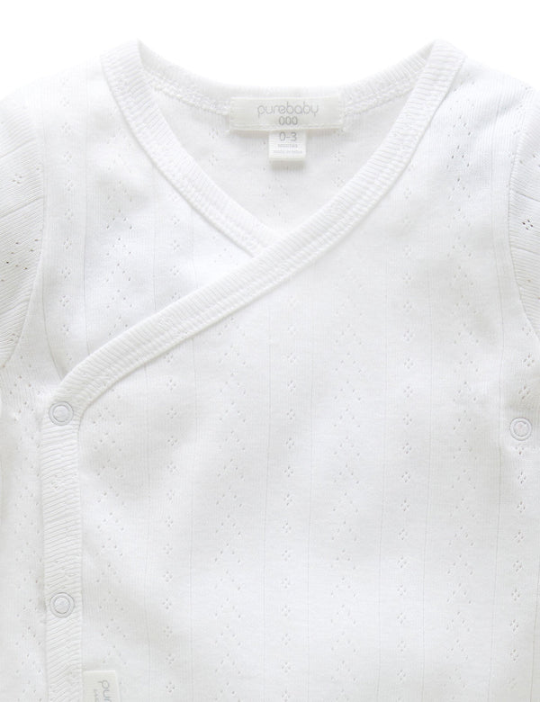 Ess Pointelle LS Wrap Bodysuit - White