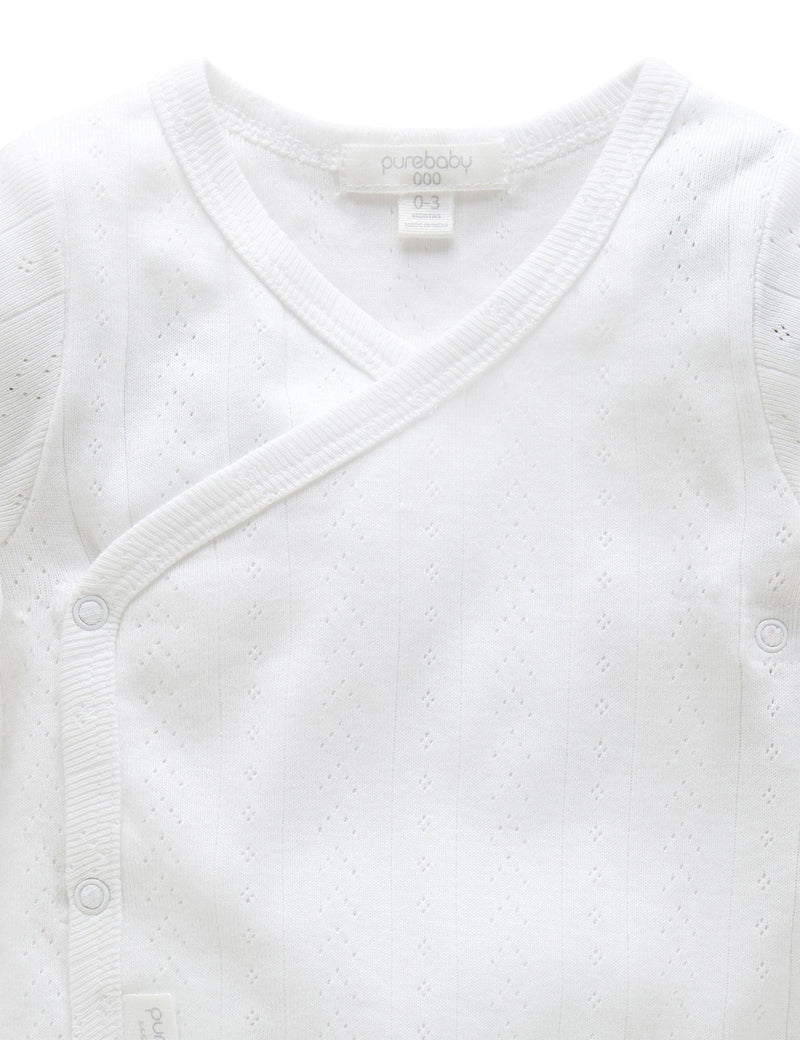 Ess Pointelle LS Wrap Bodysuit - White