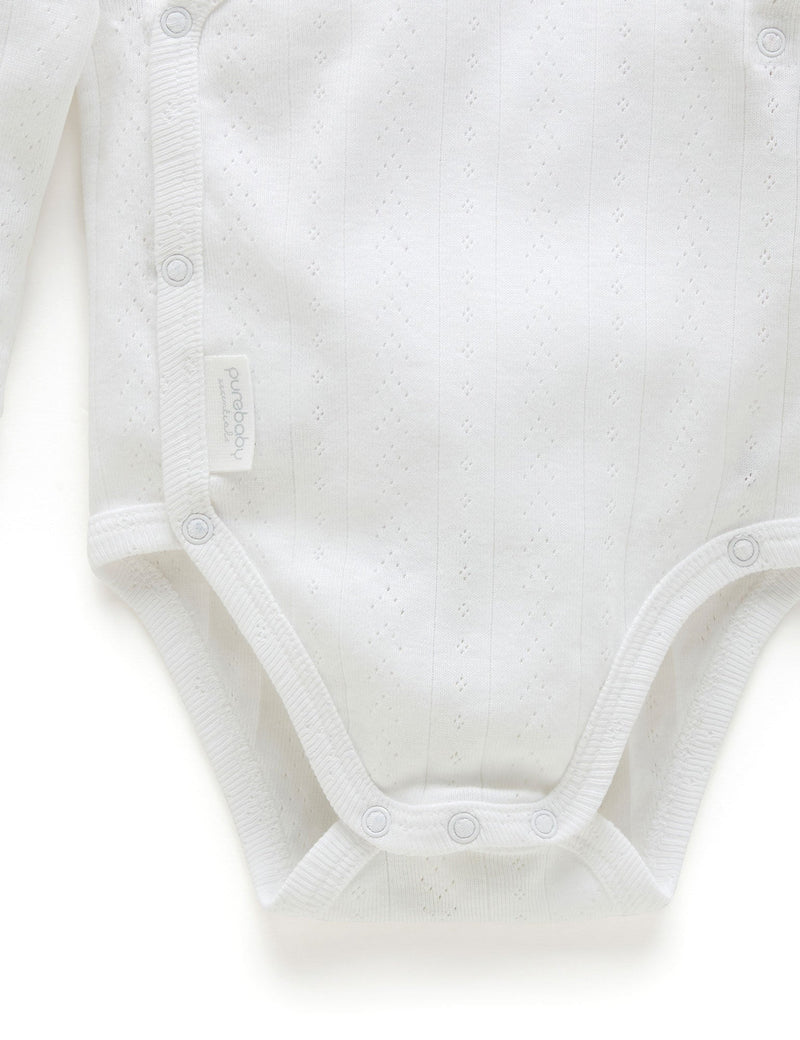 Ess Pointelle LS Wrap Bodysuit - White