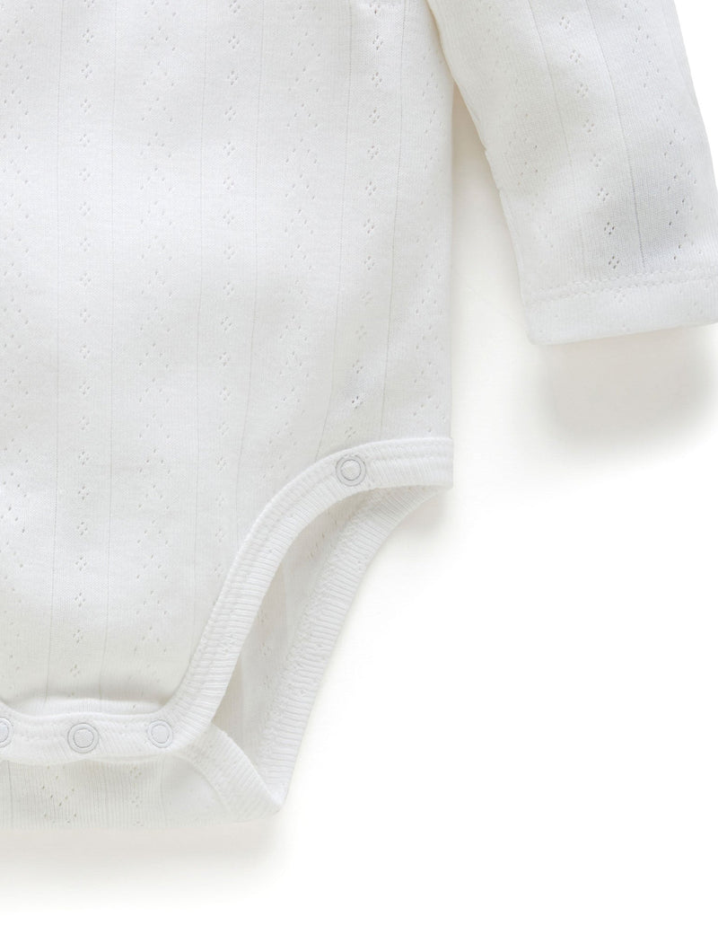 Ess Pointelle LS Wrap Bodysuit - White