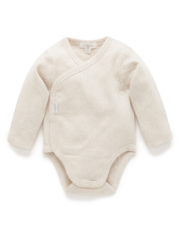 Ess Pointelle LS Wrap Bodysuit - Wheat melange